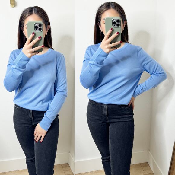 J. Crew 100% Merino Wool Light Blue Crewneck Long Sleeve Knit Sweater - Picture 1 of 5